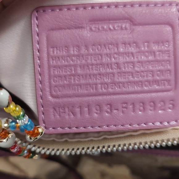 Coach Beige Signature Canvas Shoulder Bag with Pink Leather Trim - Picture 8 of 10